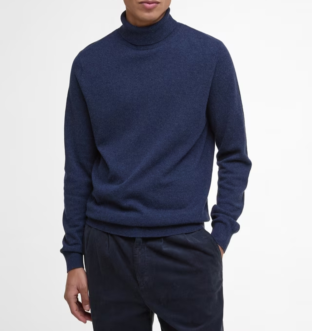 Barbour Hector Scotland Wool Roll Neck Jumper Navy Marl Size X-Large A010250